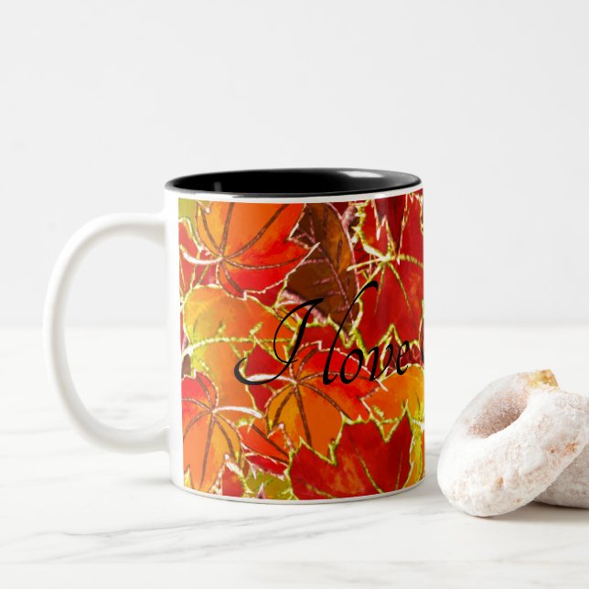 Tasse 2 Couleurs Feuilles automnales/automnales (Avec donut)