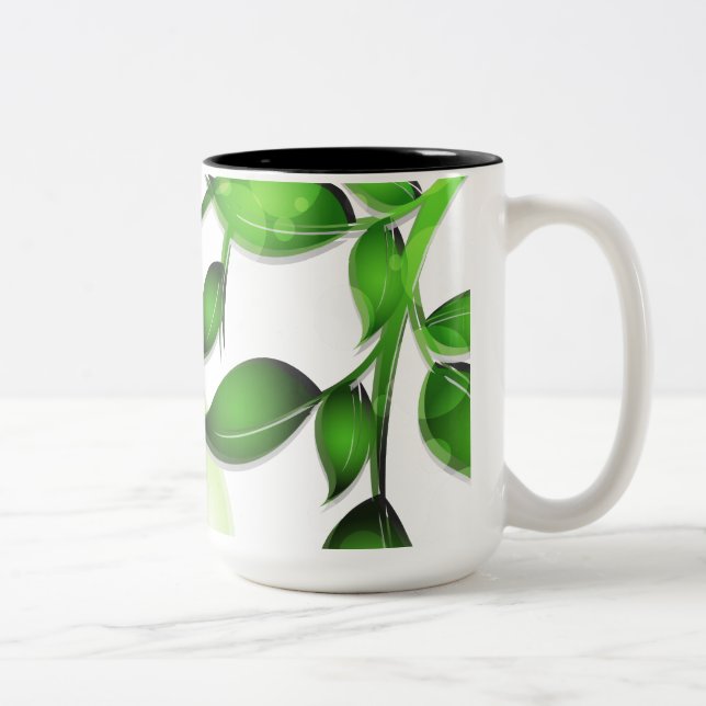 Tasse 2 Couleurs Feuilles de jardin frais sur blanc (Droit)