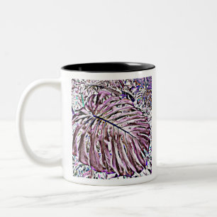 Tasse 2 Couleurs Feuilles de Monstera Tropical en violet