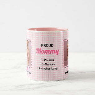 Tasse 2 Couleurs Fier maman Pois rose avec deux photos de bébé