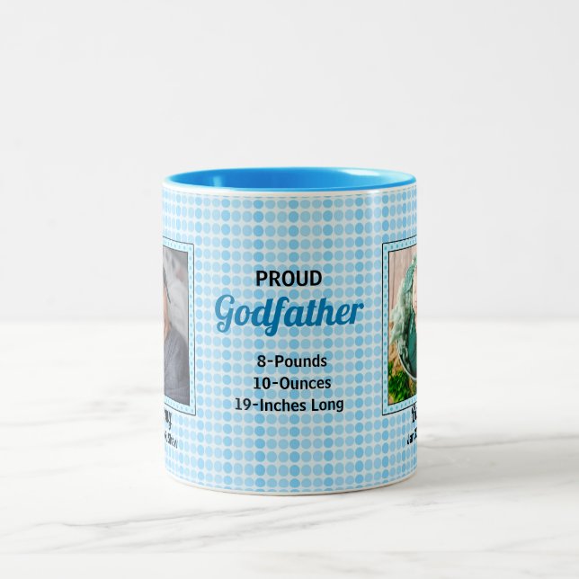 Tasse 2 Couleurs Fier Parrain Pois Bleus avec photos (Centre)