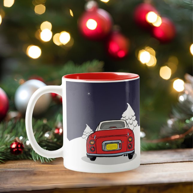 Tasse 2 Couleurs Figaras Fête Rouge Figaro Voiture (Happy Figmas! Add your name to this festive figaro mug)