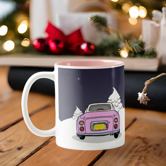 Tasse 2 Couleurs Figaras Fêtes Figaro Rose Figaro Car (Happy Figmas! Add your name to this festive figaro mug)