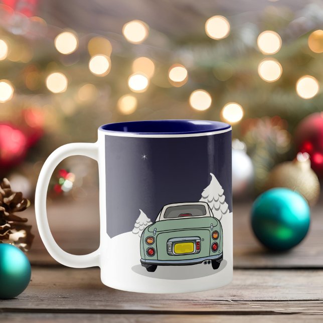 Tasse 2 Couleurs Figaras Fêtes Vert Figaro Voiture (Happy Figmas! Add your name to this festive figaro mug)