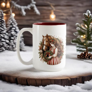 Tasse 2 Couleurs Fille Avec Le Cheval Et La Couronne Noël