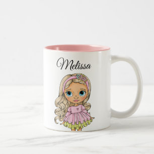 Tasse 2 Couleurs Fille blonde aquarelle Tout nom