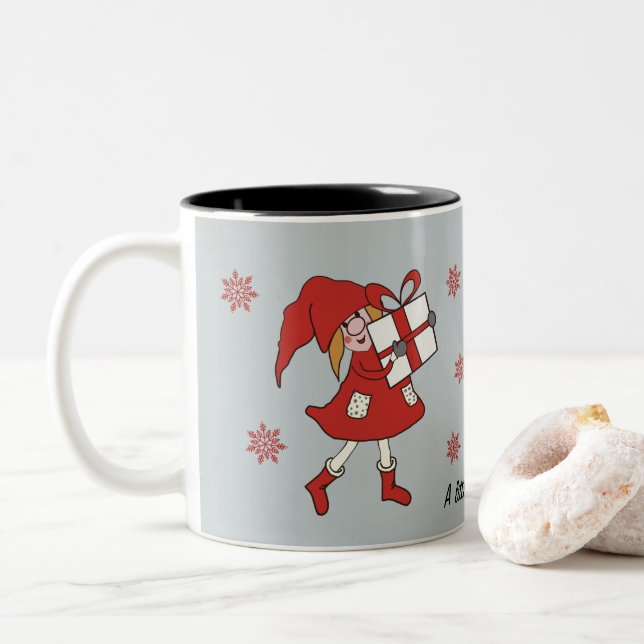 Tasse 2 Couleurs Fille de Noël (Avec donut)
