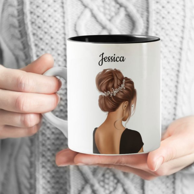 Tasse 2 Couleurs Fille en noir café personnalisé personnalisé (Créateur téléchargé)