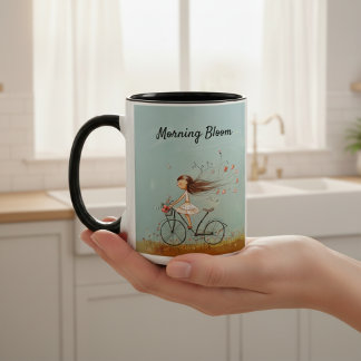 Tasse 2 Couleurs Fille Vintage sur Vélo Fleur Personnalisée