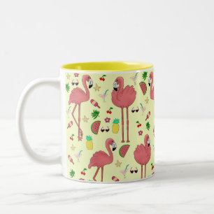Tasse 2 Couleurs Flamants roses et thème d'été - Jaune