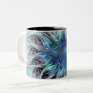 Tasse 2 Couleurs Fleur Abstraite Fractale Moderne Avec Bleu
