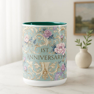 Tasse 2 Couleurs Fleur d'anniversaire botanique vintage rococo fran