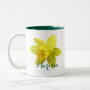Tasse 2 Couleurs Fleur de jonquille jaune Nom vert