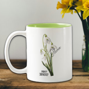 Tasse 2 Couleurs Fleur de Naissance Mois Janvier Perce-Neige Nom 