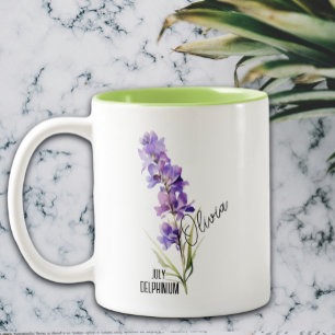 Tasse 2 Couleurs Fleur de Naissance Mois Juillet Nom Delphinium