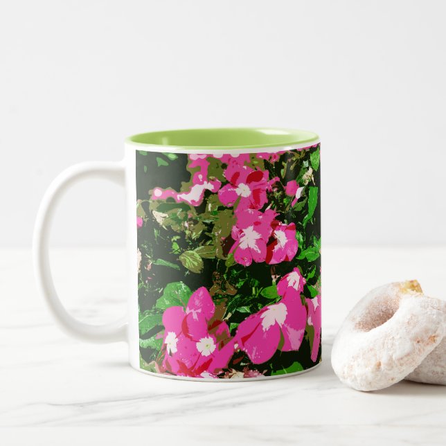 Tasse 2 Couleurs Fleur de Vinca rose (Avec donut)