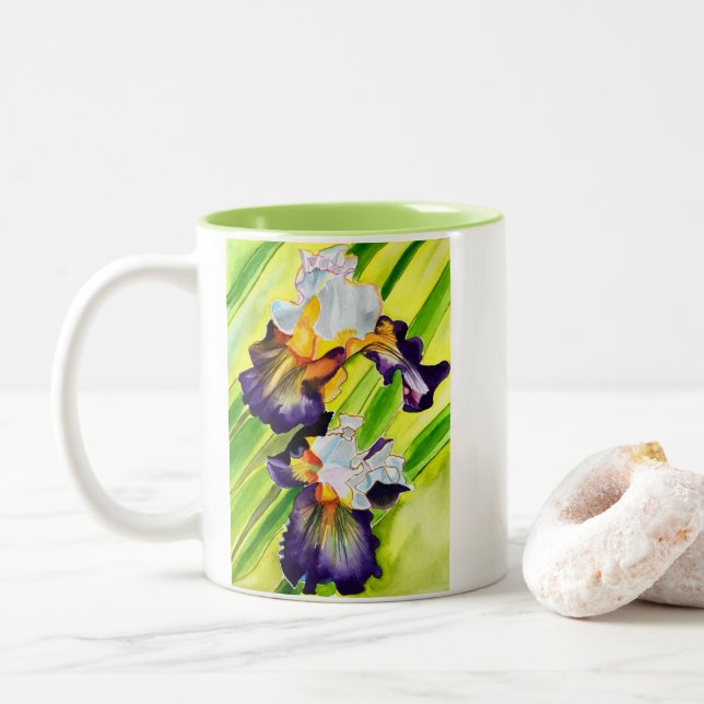 Tasse 2 Couleurs Fleur d'iris floral aquarelle (Avec donut)