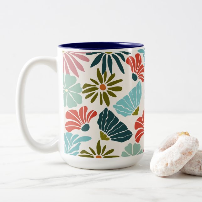 Tasse 2 Couleurs Fleur moderne magnifique (Avec donut)