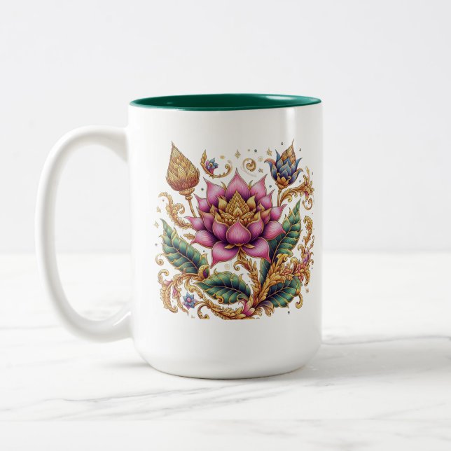 Tasse 2 Couleurs Fleur Motif Thaï Grande (Gauche)