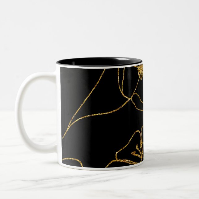 Tasse 2 Couleurs Fleur noire et or élégant (Gauche)