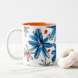Tasse 2 Couleurs Fleurs bleues et blanches