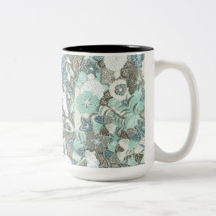 Tasse 2 Couleurs Fleurs Brown bleues Abstraites