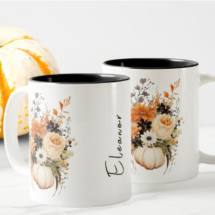 Tasse 2 Couleurs Fleurs d'aquarelle modifiables Citrouille Boho mig