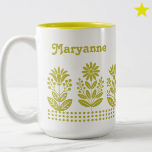 Tasse 2 Couleurs Fleurs d'art populaire jaunes minimalistes moderne