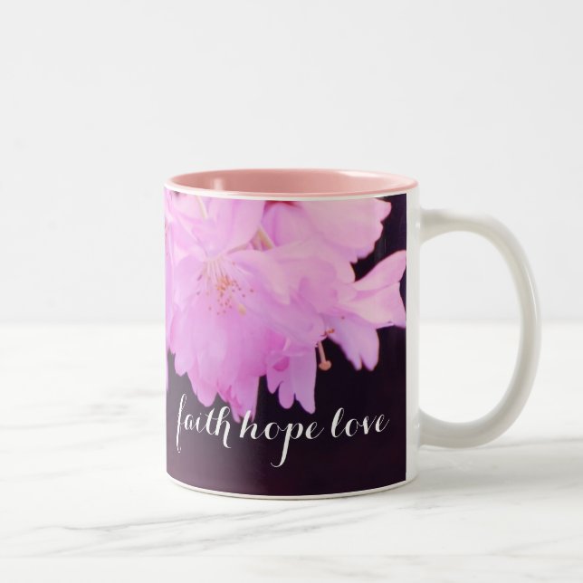 Tasse 2 Couleurs Fleurs de cerisier de rose de nom de monogramme (Droit)