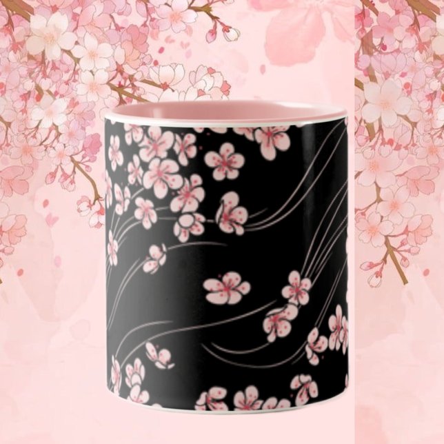 Tasse 2 Couleurs Fleurs de cerisiers roses sur le noir (Créateur téléchargé)