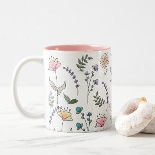 Tasse 2 Couleurs Fleurs de gribouillis d'aquarelle printanière