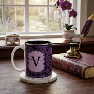 Tasse 2 Couleurs Fleurs de paisley violettes et noires personnalisé