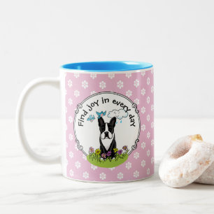 Tasse 2 Couleurs Fleurs de printemps Boston Terrier Chien (noir) mi