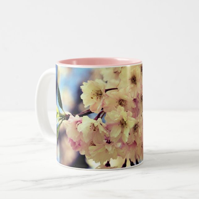 Tasse 2 Couleurs Fleurs de printemps roses (Devant gauche)