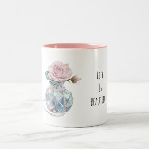 Tasse 2 Couleurs Fleurs de rose rose vase bleu