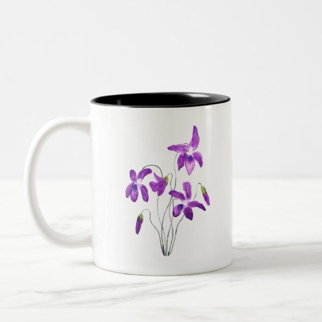 Tasse 2 Couleurs fleurs de violet aquarelle (Gauche)