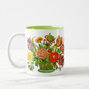 Tasse 2 Couleurs Fleurs d'été en panier, Art Vintage