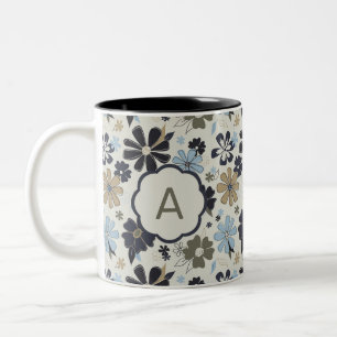 Tasse 2 Couleurs Fleurs en bronze bleu monogrammé en relief imprimé
