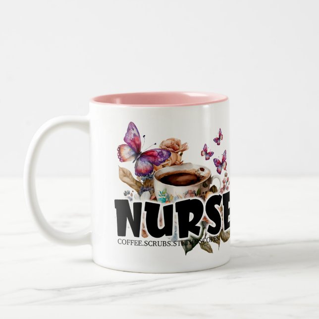 Tasse 2 Couleurs Fleurs et papillons Nurse Life (Gauche)