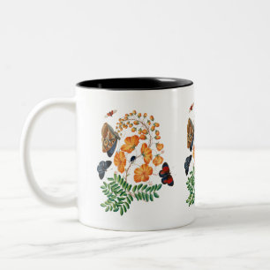 Tasse 2 Couleurs Fleurs et papillons orange