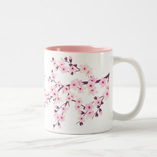 Tasse 2 Couleurs Fleurs florales de cerisier rose blanc