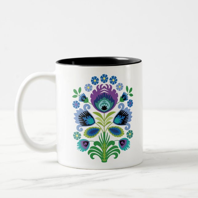 Tasse 2 Couleurs Fleurs folkloriques polonaises violettes (Gauche)