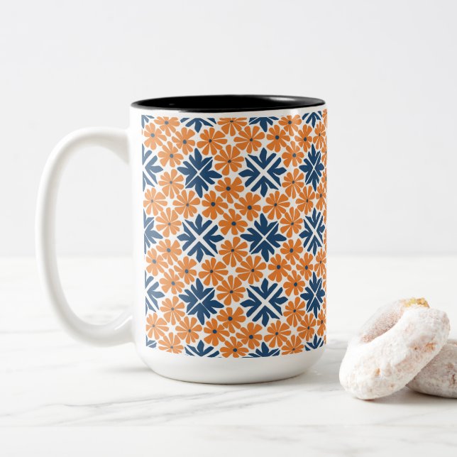 Tasse 2 Couleurs Fleurs orange tendance (Avec donut)