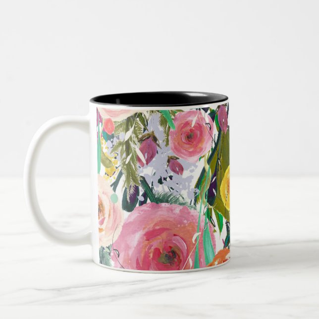 Tasse 2 Couleurs Fleurs romantiques d'aquarelle de jardin (Gauche)