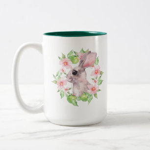 Tasse 2 Couleurs Fleurs roses et lapins