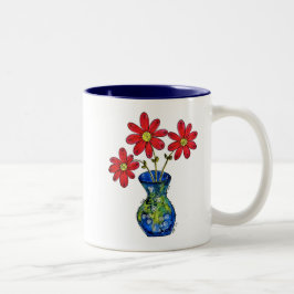Tasse 2 Couleurs Fleurs rouges lunaires dans Vase bleu