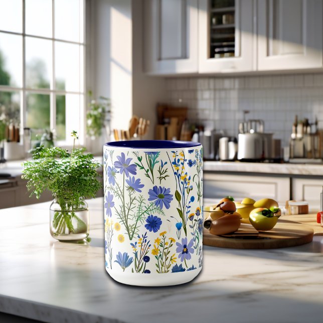 Tasse 2 Couleurs Fleurs sauvages de Jardin Bleu Rustique (Créateur téléchargé)