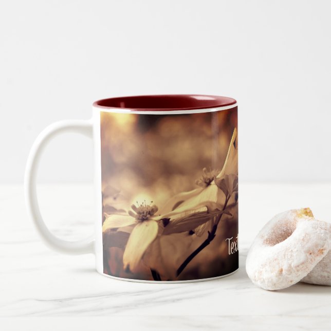 Tasse 2 Couleurs Fleurs Sepia Dogwood Personnalisées (Avec donut)