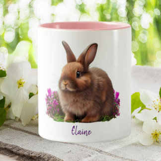 Tasse 2 Couleurs Fleurs violettes lapin mignonne Personnalisées
