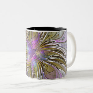Tasse 2 Couleurs Floral Coloré Abstrait Fractal Avec Rose & Or